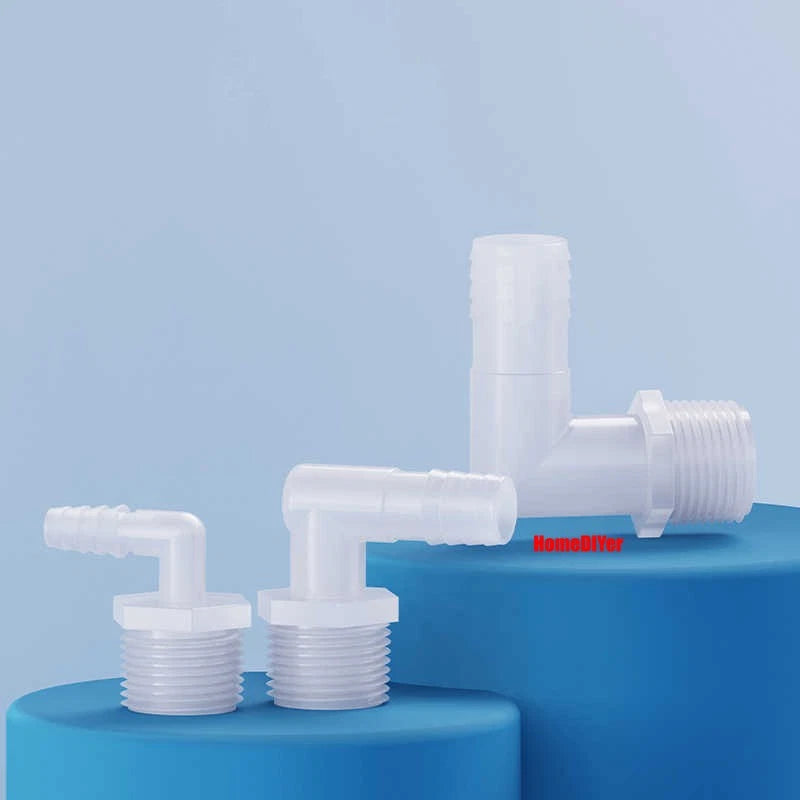 Male Thread Barbed 90° Elbow Hose Connector — Plastic Pipe Fitting with Washer