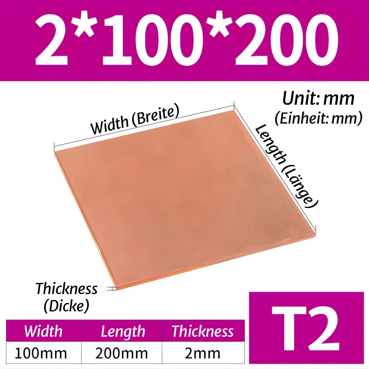 T2 Pure Copper Sheet/Plate Copper Block Laser Cut Many Sizes 2mm - 8mm Thick - HomeDIYer