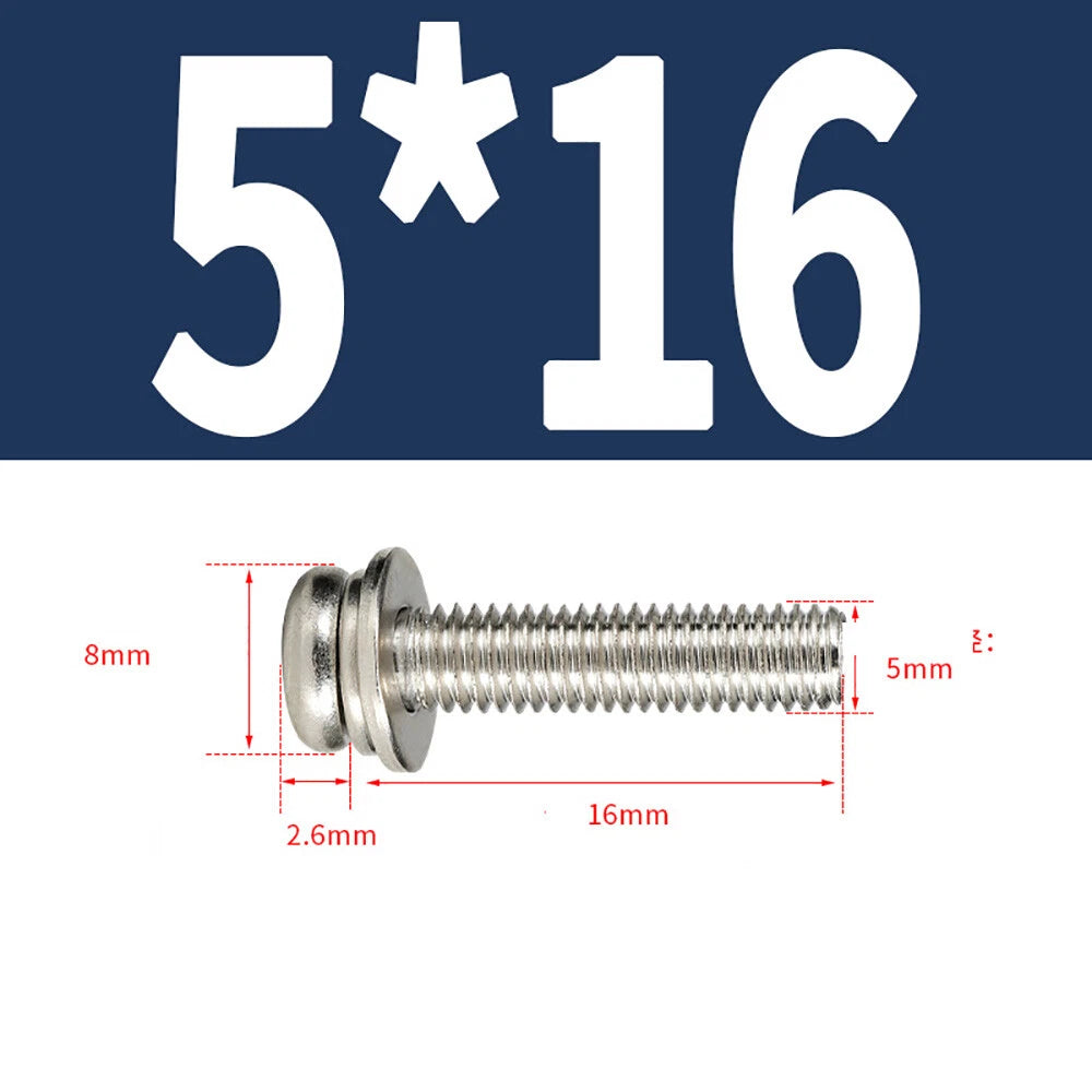 M5–M8 Phillips Pan Head Screws with Flat Washer – Nickel Plated or Black Zinc, Carbon Steel