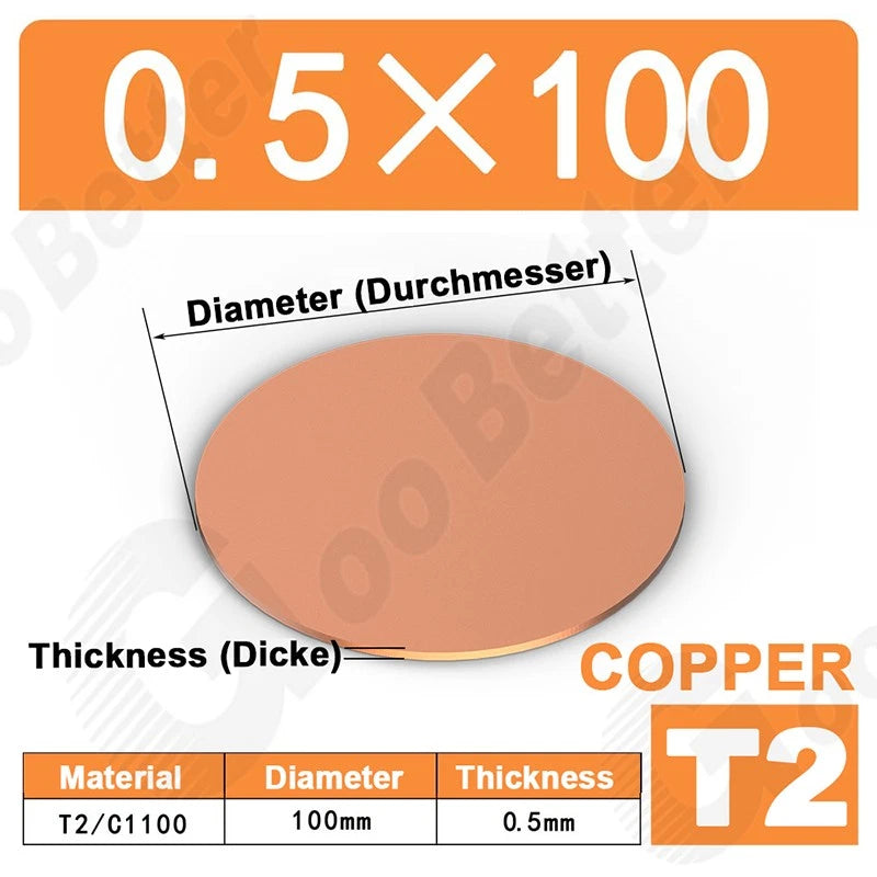 Solid Pure Copper Discs Blank Metal Round Sheet Plate Thick 0.5-3mm Dia 20-100mm