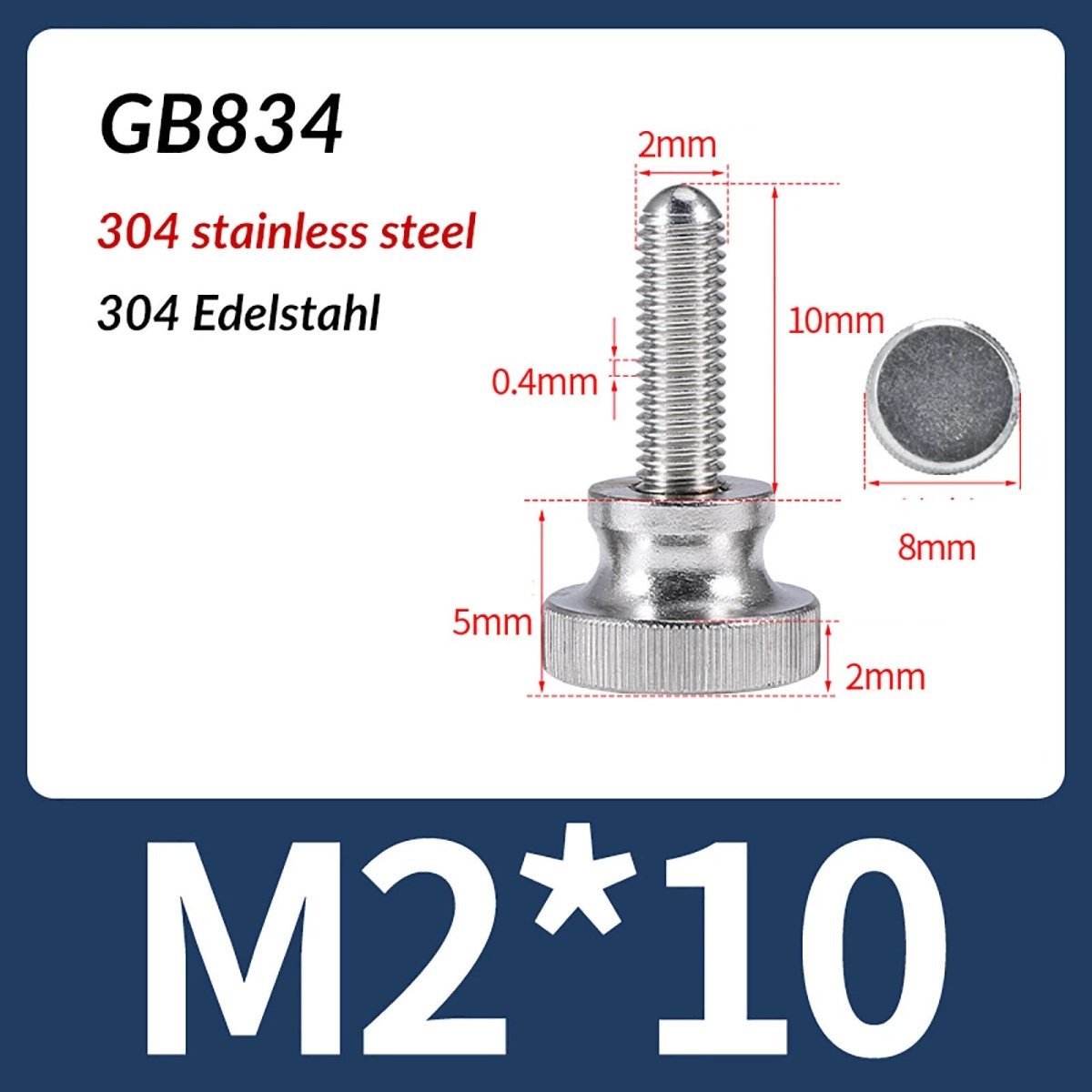 A2 Stainless Steel Knurled Thumb Screws – M2 to M10, Hand Turn Knob Bolts, 4 - 60mm Lengths - HomeDIYer