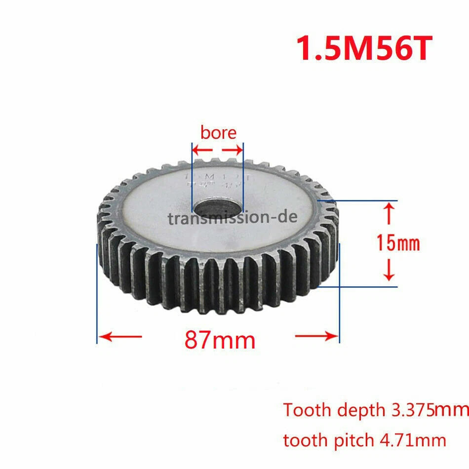 1/1.5 Mod 12T-150T Spur Gear 45# Steel Pinion Gear Thickness 1M-10mm 1.5M-15mm