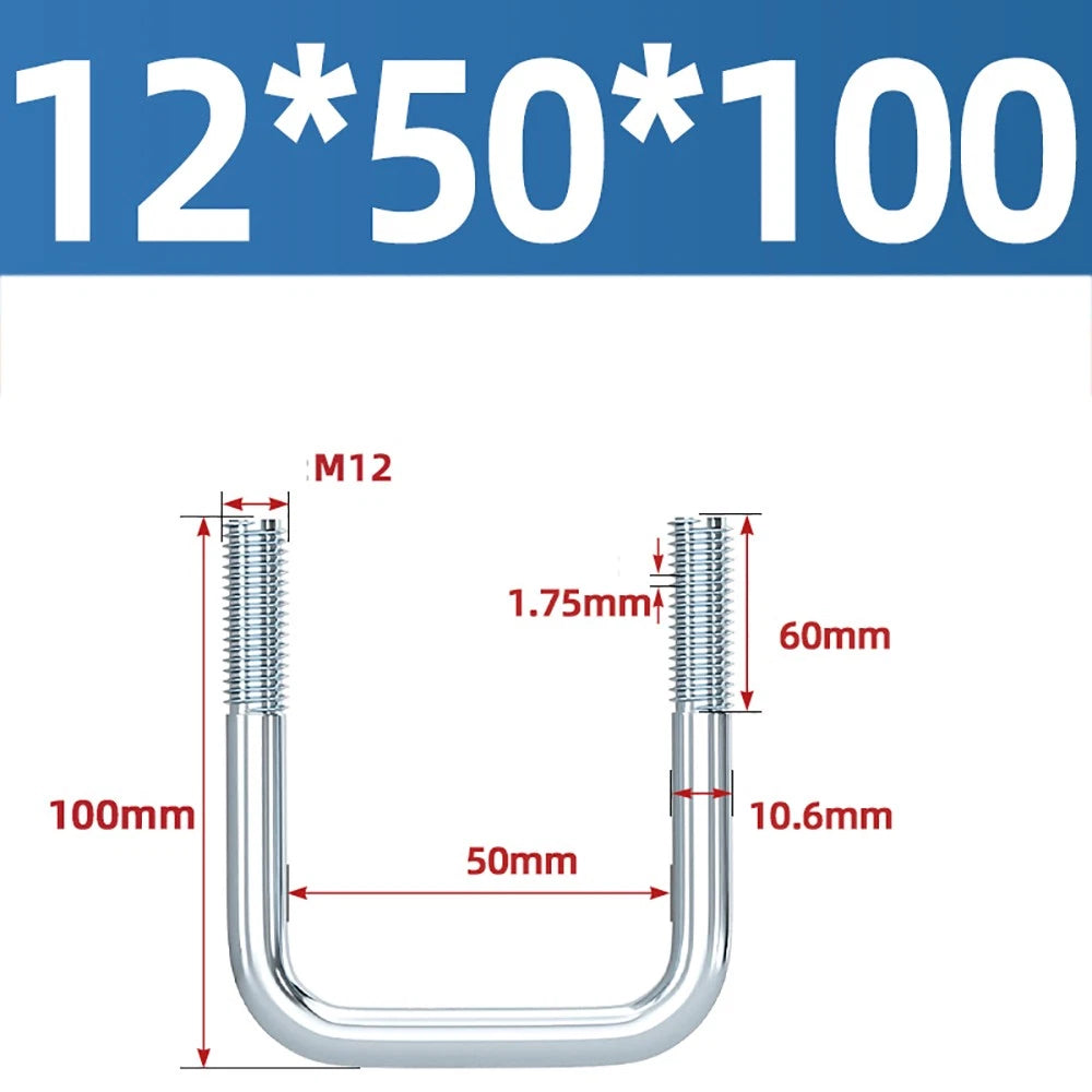 Square U-Bolts Galvanized Carbon Steel Fixing Clamp Bolt M6 M8 M10 M12 M14 M16