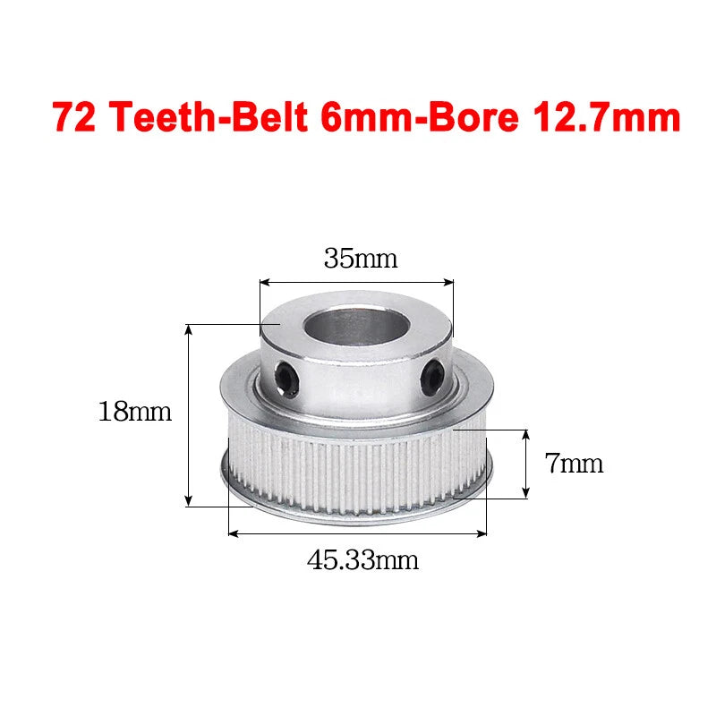 2GT Drive Pulley With Step 16 Tooth - 100 Tooth Bore 4mm - 25mm for 6mm Belt