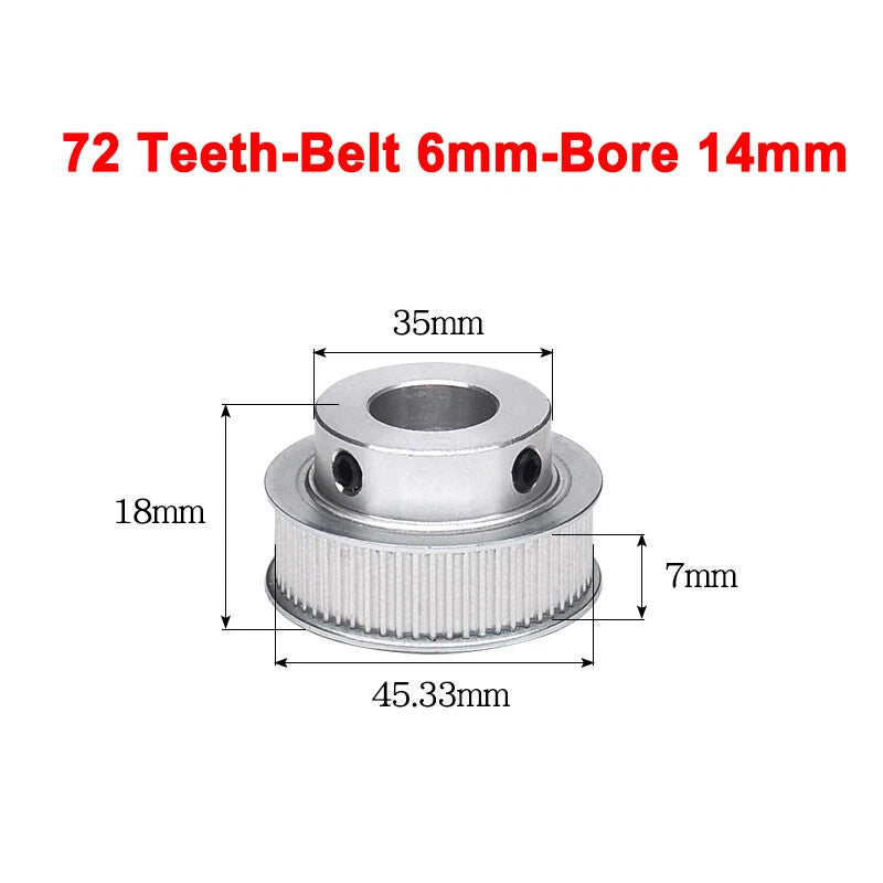 2GT Drive Pulley With Step 16 Tooth - 100 Tooth Bore 4mm - 25mm for 6mm Belt