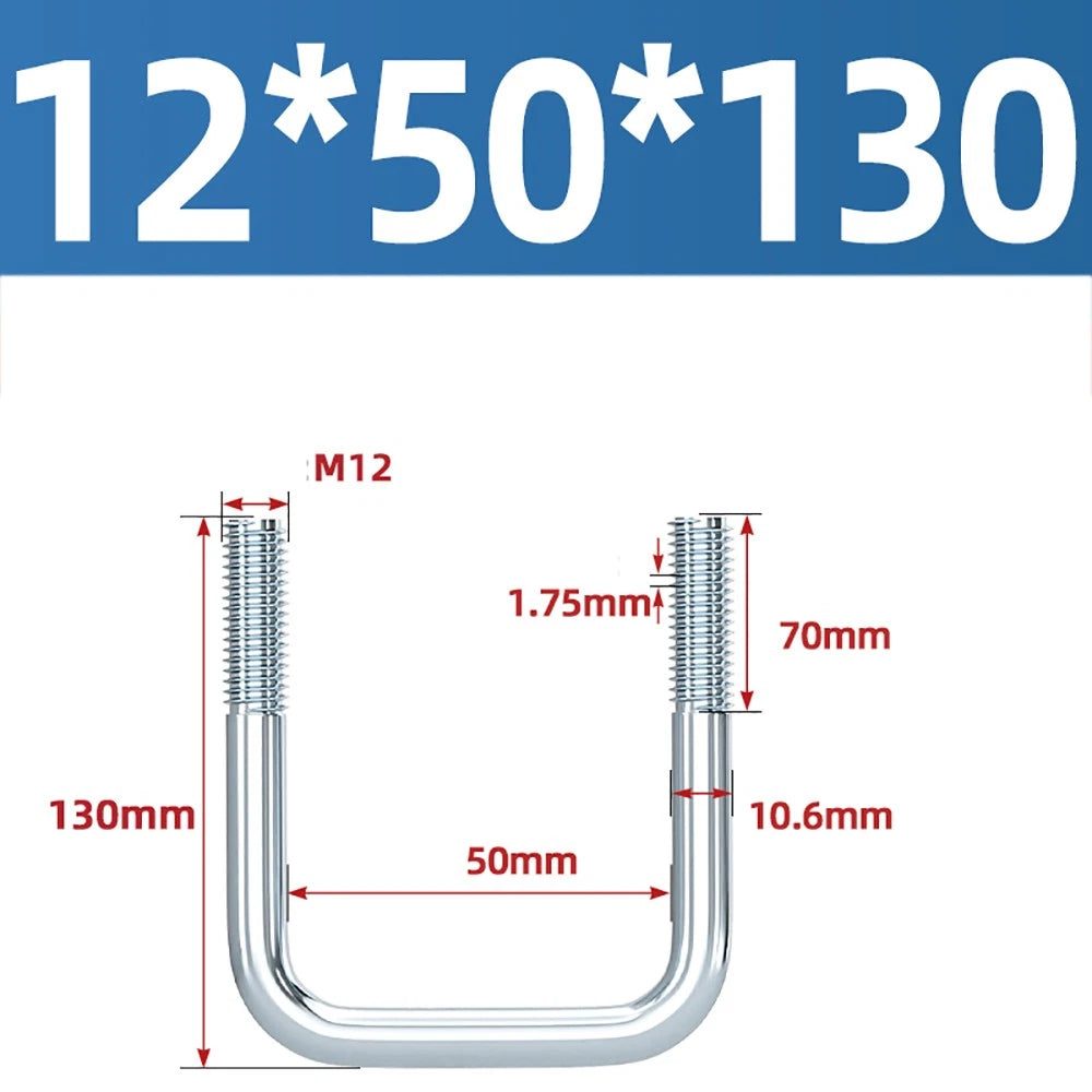 Square U-Bolts Galvanized Carbon Steel Fixing Clamp Bolt M6 M8 M10 M12 M14 M16