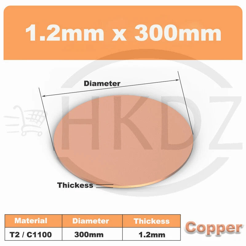 Solid Pure Copper Discs Blanks Round Plate Metal Sheet OD 10-300mm Thick 0.3-3mm