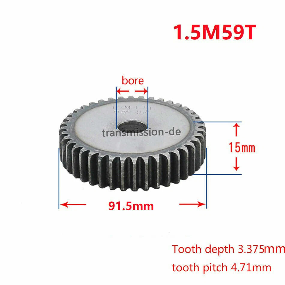 1/1.5 Mod 12T-150T Spur Gear 45# Steel Pinion Gear Thickness 1M-10mm 1.5M-15mm