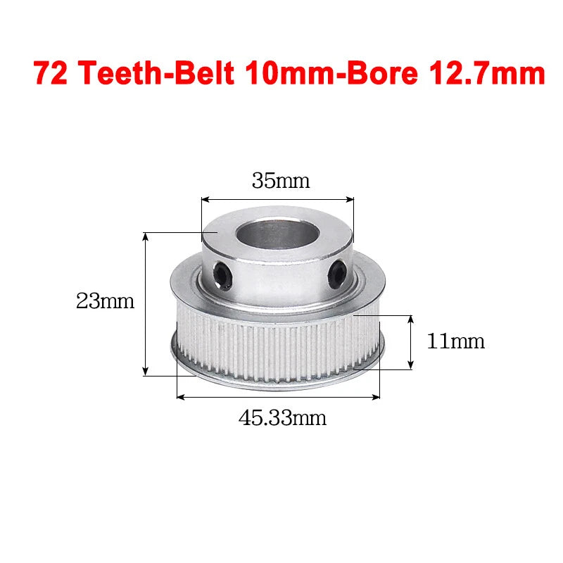 2GT Drive Pulley With Step 16 Tooth - 100 Tooth Bore 4mm - 25mm for 10mm Belt