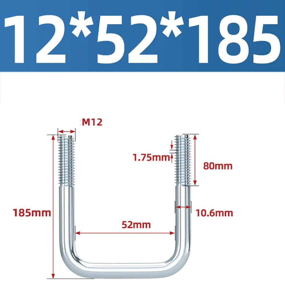 Square U-Bolts Galvanized Carbon Steel Fixing Clamp Bolt M6 M8 M10 M12 M14 M16