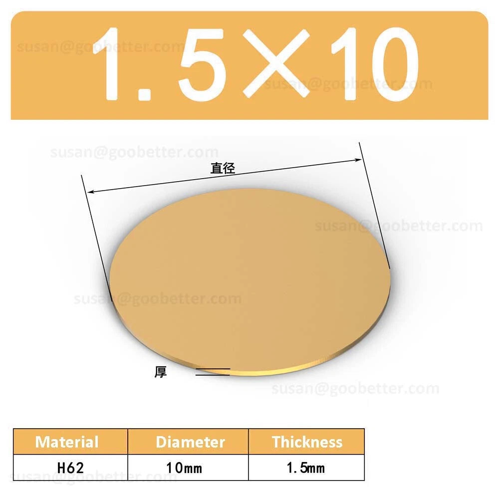 H62 Solids Brass Discs Blanks Metal Round Sheets OD 10mm-300mm Thick 0.3mm-4mm