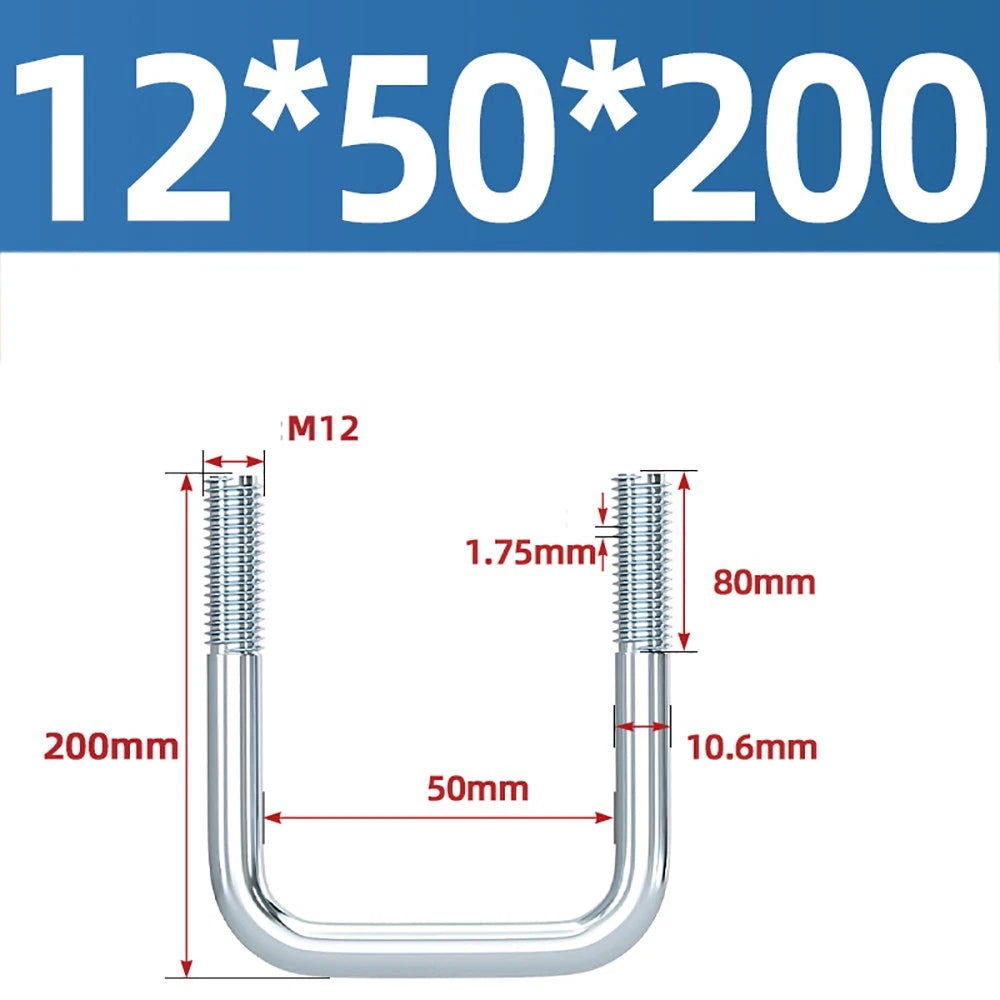 Square U-Bolts Galvanized Carbon Steel Fixing Clamp Bolt M6 M8 M10 M12 M14 M16
