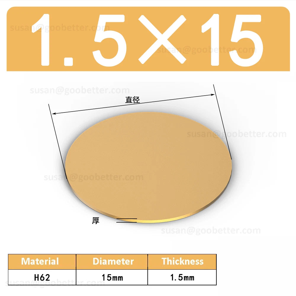H62 Solids Brass Discs Blanks Metal Round Sheets OD 10mm-300mm Thick 0.3mm-4mm