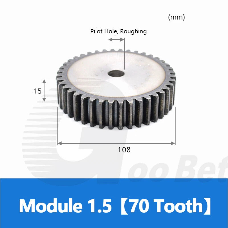 Mod 1 1.5 2 2.5 3 4 5 Spur Gear C45 Steel 12 Tooth - 160 Tooth Motor Pinion Flat