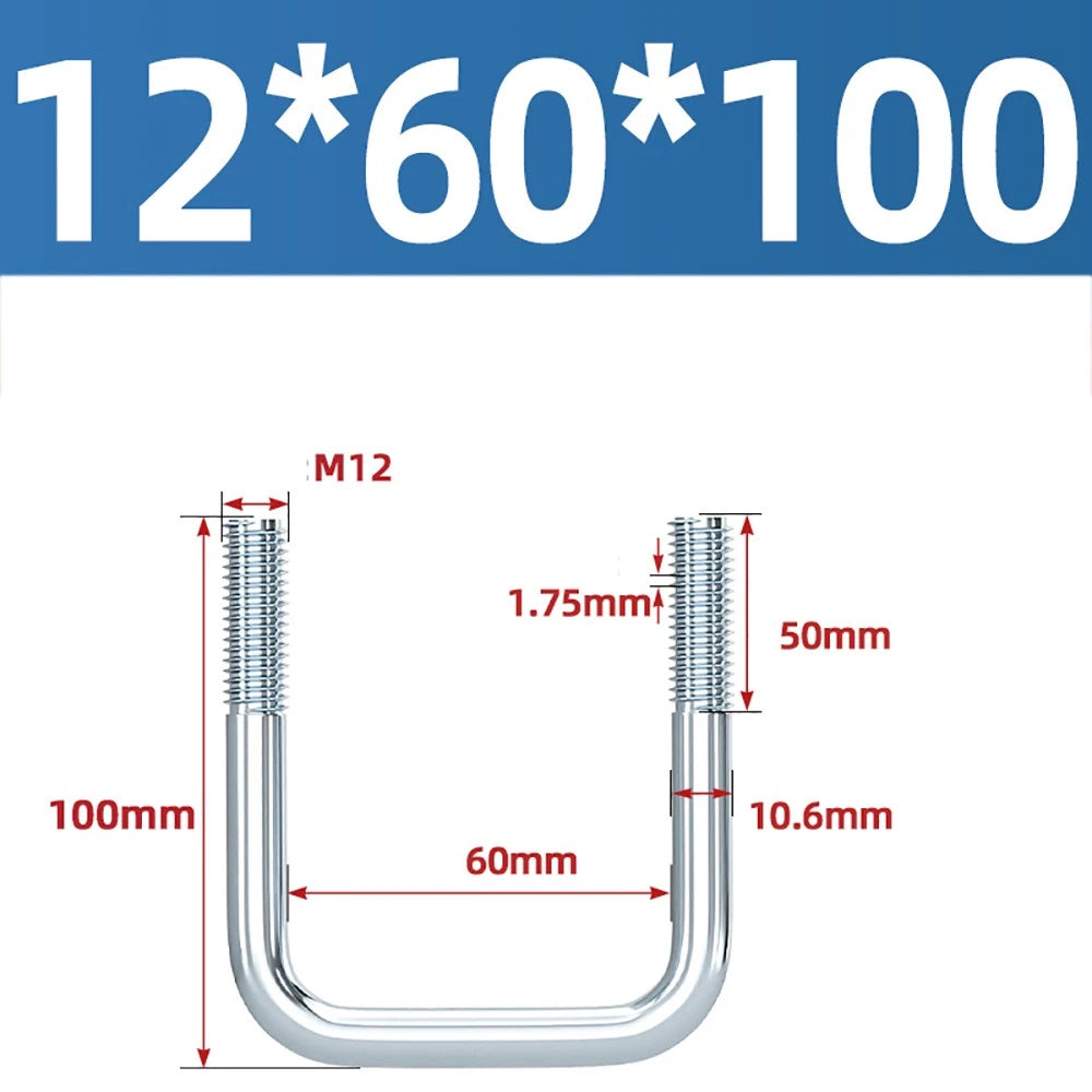 Square U-Bolts Galvanized Carbon Steel Fixing Clamp Bolt M6 M8 M10 M12 M14 M16