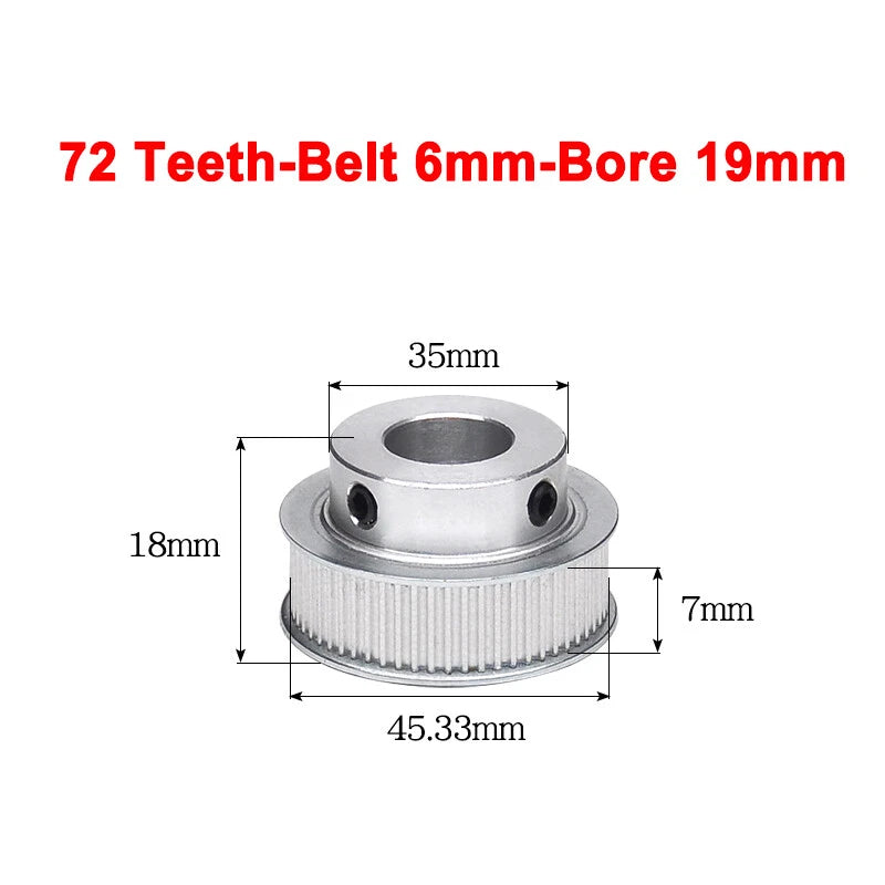 2GT Drive Pulley With Step 16 Tooth - 100 Tooth Bore 4mm - 25mm for 6mm Belt