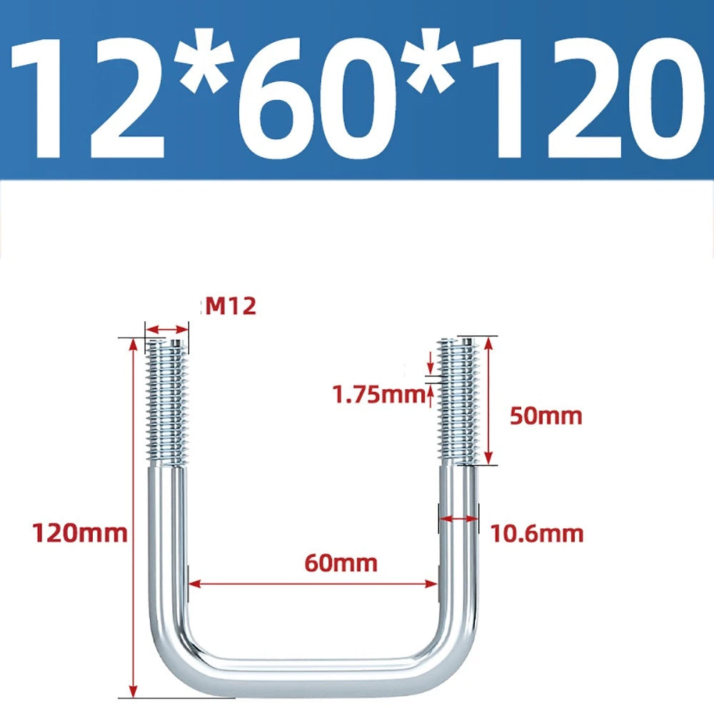 Square U-Bolts Galvanized Carbon Steel Fixing Clamp Bolt M6 M8 M10 M12 M14 M16