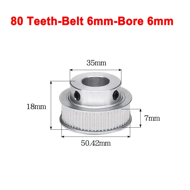 2GT Drive Pulley With Step 16 Tooth - 100 Tooth Bore 4mm - 25mm for 6mm Belt