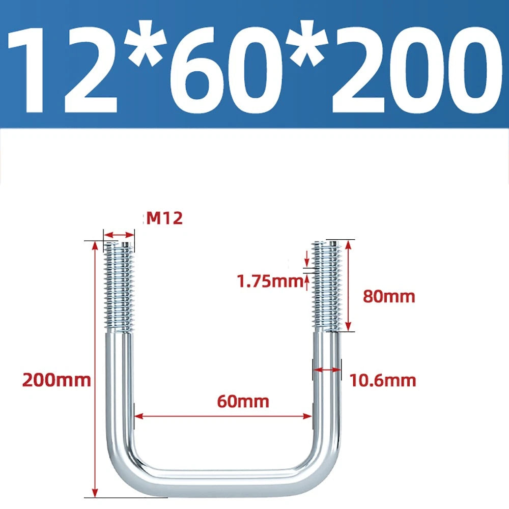 Square U-Bolts Galvanized Carbon Steel Fixing Clamp Bolt M6 M8 M10 M12 M14 M16