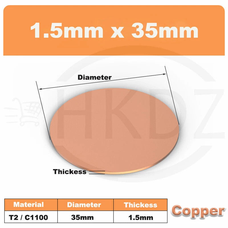 Solid Pure Copper Discs Blanks Round Plate Metal Sheet OD 10-300mm Thick 0.3-3mm