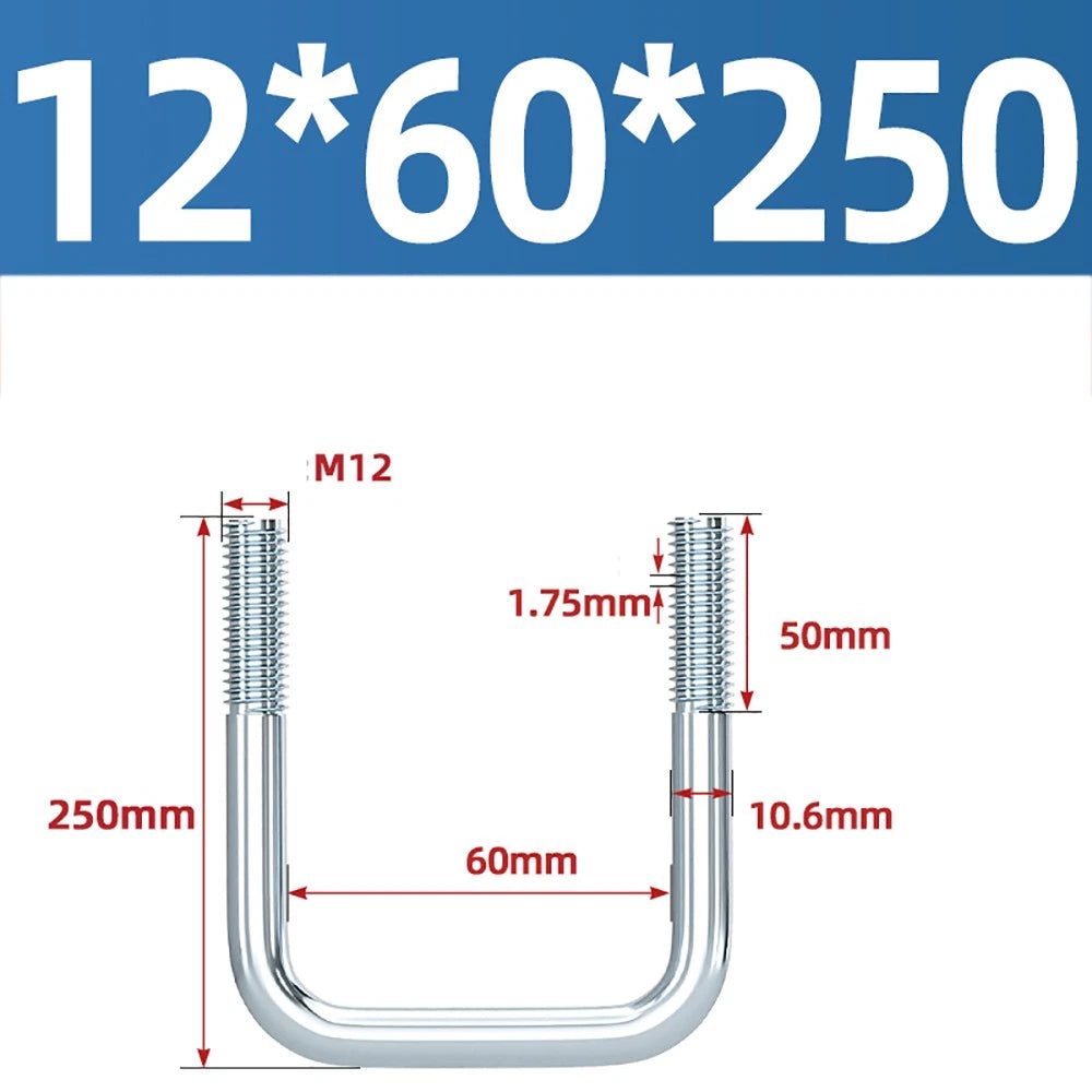 Square U-Bolts Galvanized Carbon Steel Fixing Clamp Bolt M6 M8 M10 M12 M14 M16