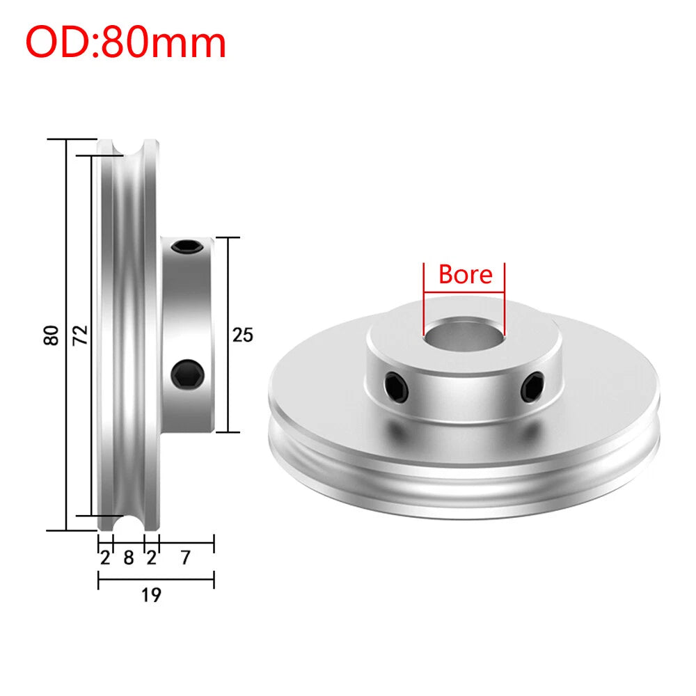 U Grooved Pulley PU Round Belt Pulleys Aluminum For 6/8mm Width Belt OD 20-80mm