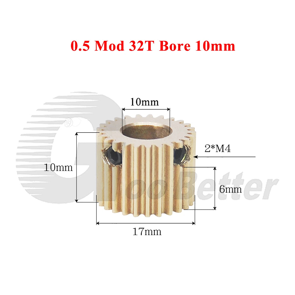 0.5 Mod Brass Spur Gear 32 Teeth Bore 4~10mm Motor Gear Transmission Pinion Gear