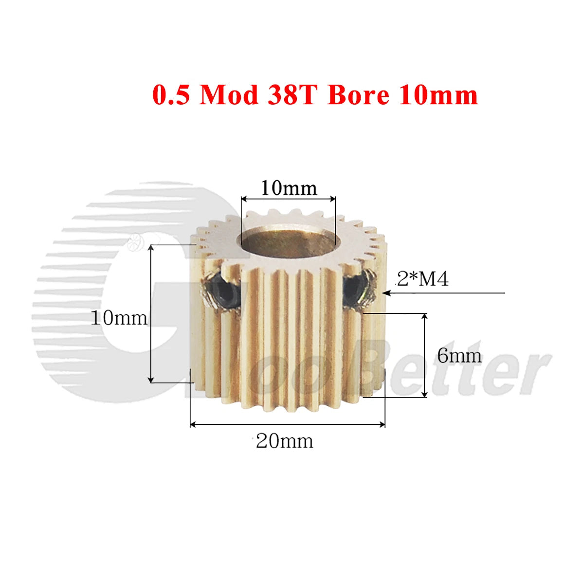 0.5 Mod Brass Spur Gear 38 Teeth Bore 4~12mm Motor Gear Transmission Pinion Gear