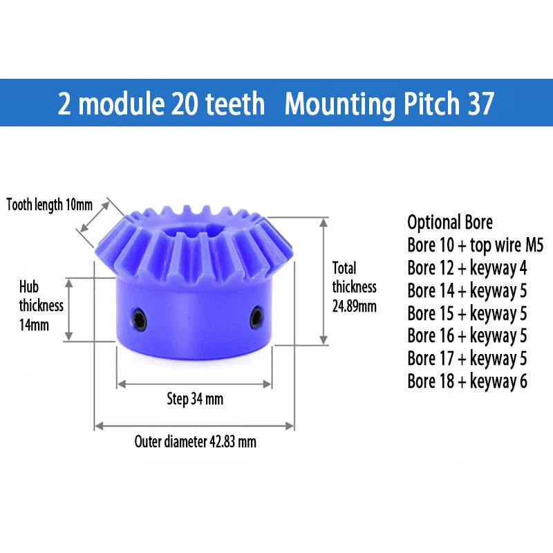 1/1.5/2 Mod Bevel Gear 15T-30T 90°1:1 Pairing Plastic Nylon Transmission Gear