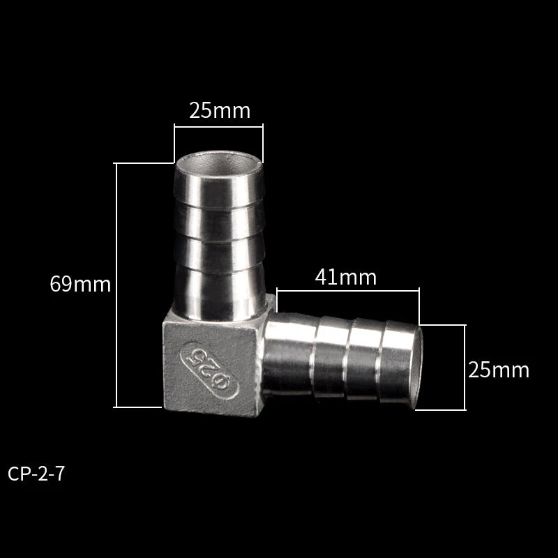90° Elbow Barbed Tail Hose Connector Pipe Fitting Joiner 8-40mm Stainless Steel