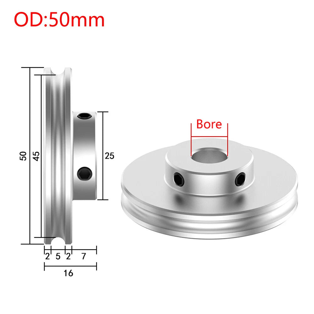 U Grooved Pulley PU Round Belt Pulleys Aluminum For 4/5mm Width Belt OD 20-80mm
