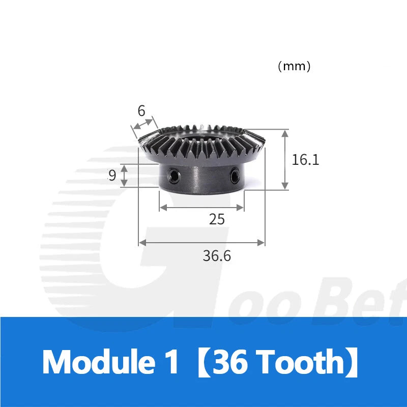 Mod 1 Bevel Gear C45 Steel 1:2 Ratio 15 18 20 30 36 40 Tooth 90° Hardened Black