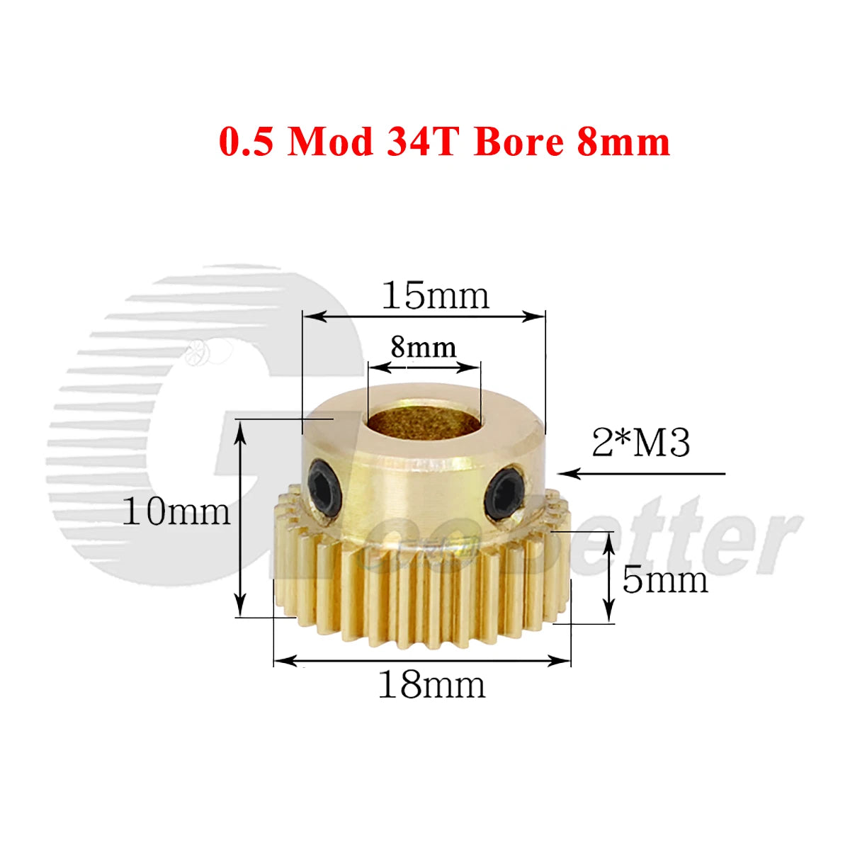 0.5 Mod Brass Spur Gear 34 Teeth Bore 4~10mm Motor Gear Transmission Pinion Gear