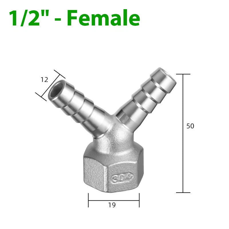 Y Hose Joiner Barbed Splitter — A2 Stainless Steel Hose Connector Fitting