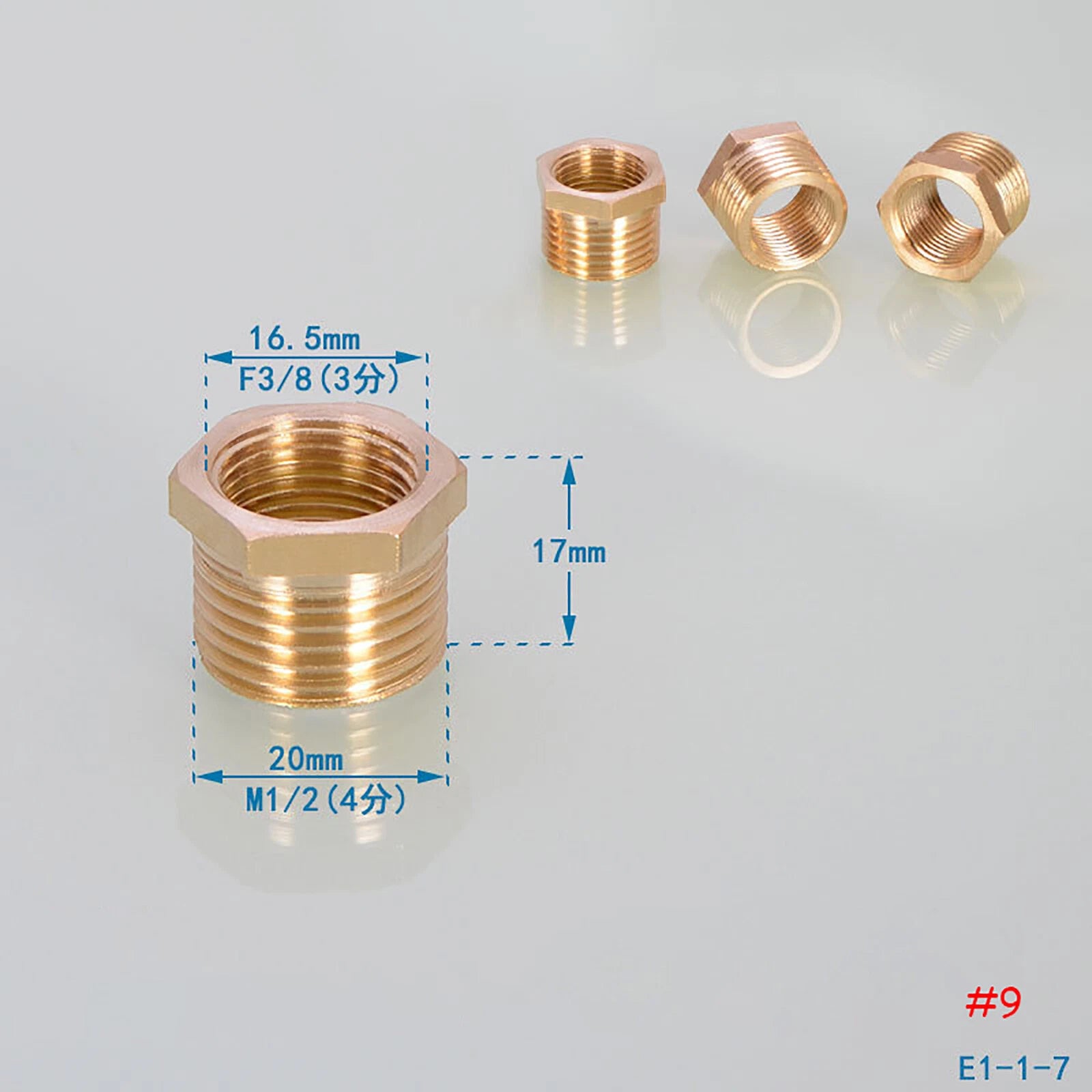 Brass Reducing Hex Bush BSP Fitting — Male to Female Thread Connector, Multiple Sizes
