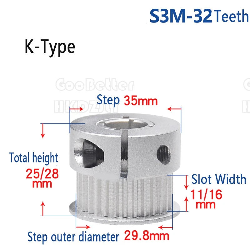 S3M Timing Belt Pulley Synchronous Wheel 30 - 40 Teeth Bore 5 - 25mm Aluminum