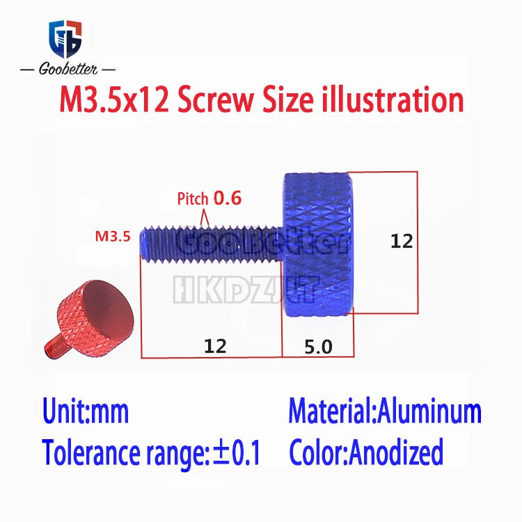 M3.5 Knurled Thumb Screws – Aluminum Alloy Hand-Tighten Grip Knob Bolts, 10 Colors