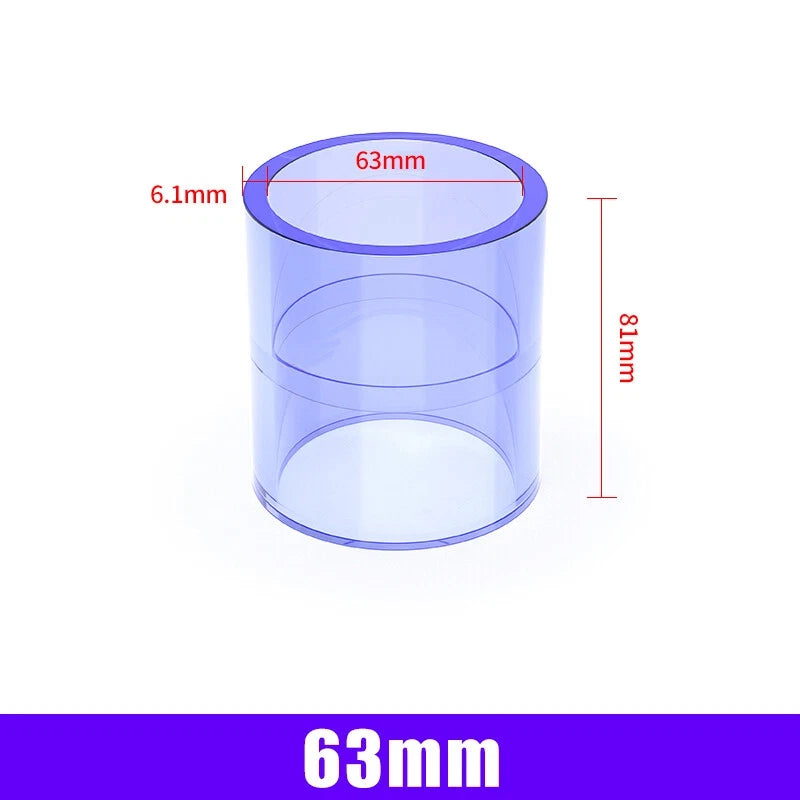 Clear PVC Straight Pipe Coupling — Socket Fitting 20mm to 110mm