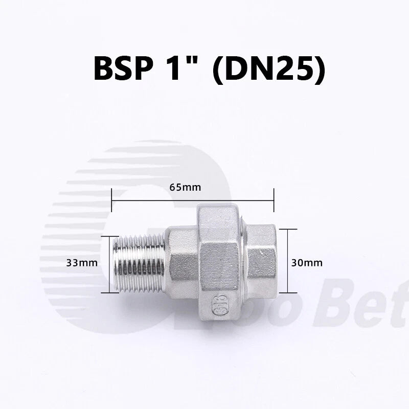 304 Stainless Steel Union BSP Male-Female Pipe Fitting Adapter — 1/4" to 2"