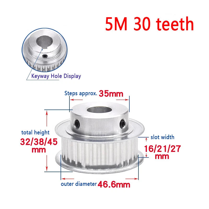 HTD 5M Timing Belt Pulley 8-30mm Bore 20-48T, for 15/20/25mm Wide CNC 3D Printer