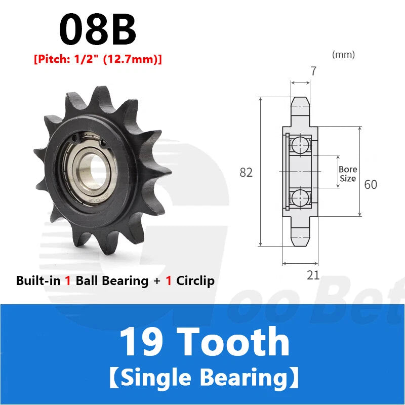 1/2" Pitch Steel Idler Sprocket with Ball Bearing for 08B Roller Chain Tensioner