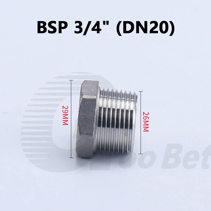 304 Stainless Steel BSP Male Thread Hex Plug — End Stopper Pipe Fitting (1/4" to 2")