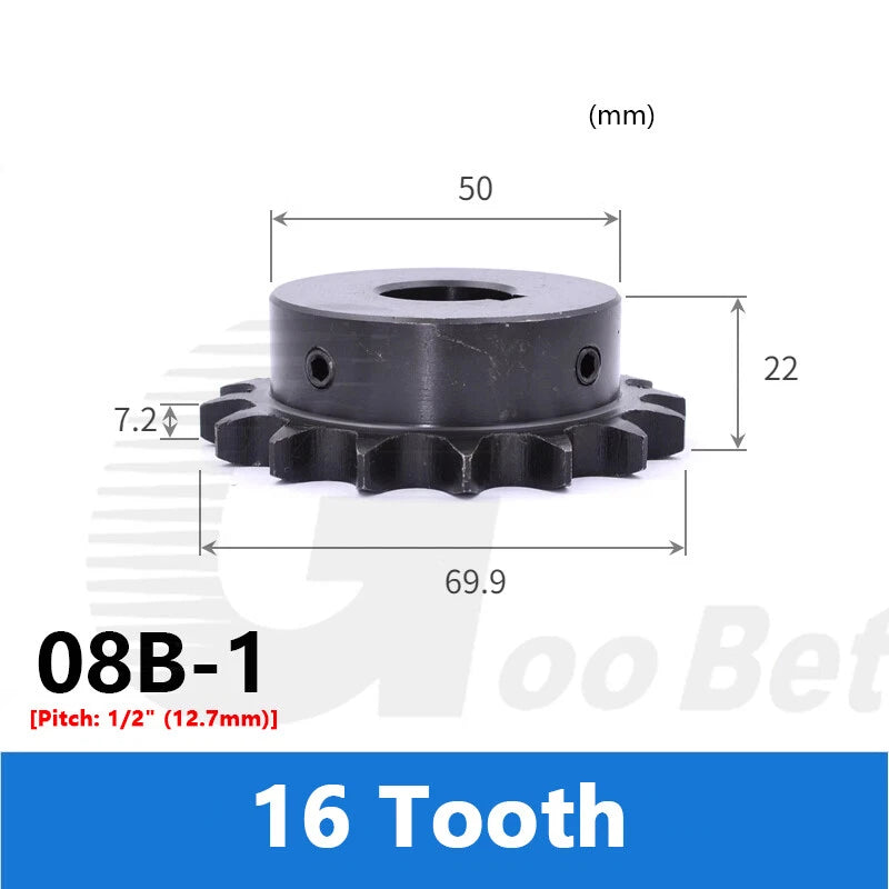 08B-1 1/2" Pitch Roller Chain Sprocket C45 Steel 10-20 Tooth 10-40mm Bore Black