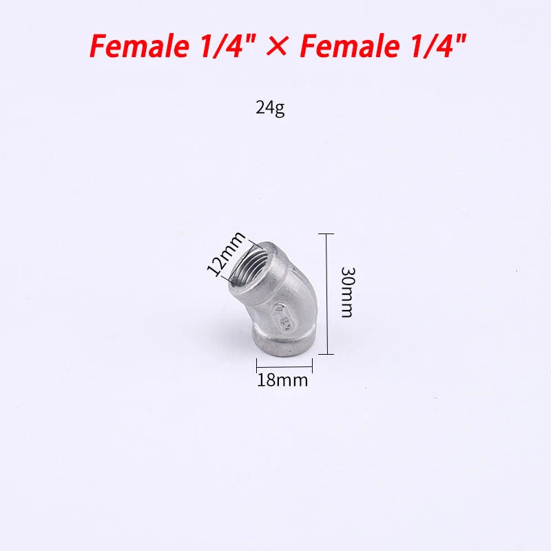 Stainless Steel 304 BSP 45° Elbow Pipe Fitting — Threaded Male × Female & Female × Female