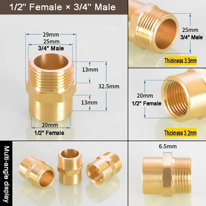 Brass Reducing Coupler — NPT Female to Male Pipe Fitting Adapter (1/8" to 1" Sizes)