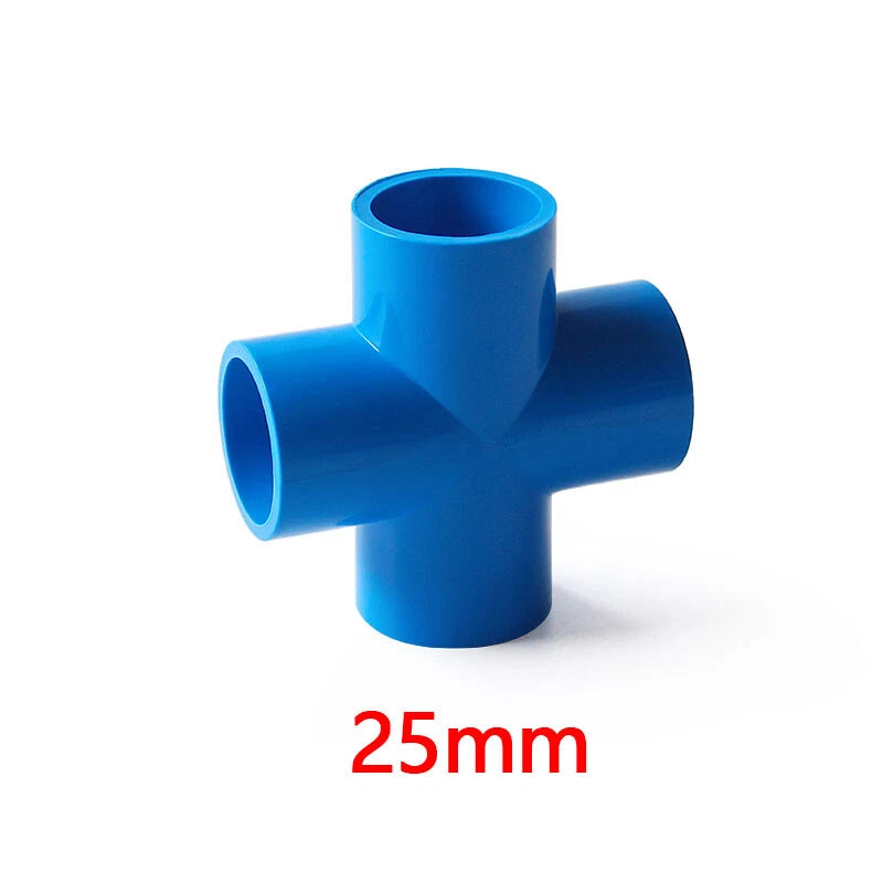 PVC 4-Way Blue Equal Water Connector Coupling Pressure Pipe Fittings 20mm~90mm