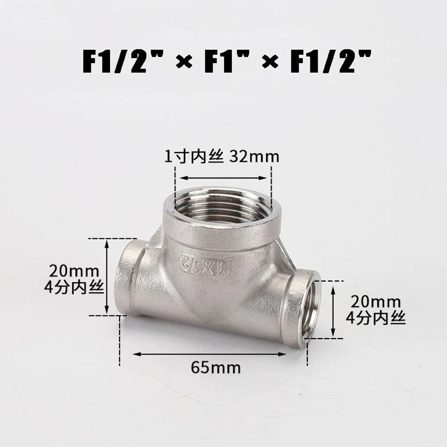 BSP Reducing Female Tee — 304 Stainless Steel Pipe Fitting, All Female Ports