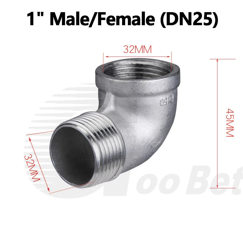 SS 304 90° BSP Elbow Fitting | Male-Female 1/8" to 2" Pipe Connector