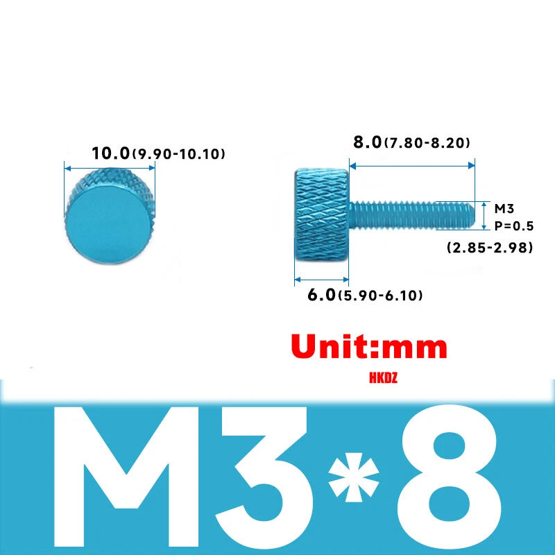 Aluminum Alloy Knurled Thumb Screws M3 M4x6~16mm DIY Hand Tighten Grip Knob Bolt
