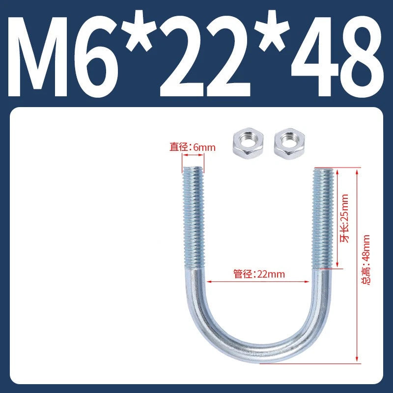 M6 M8 M10 M12 U Bolt With 2 Hex Nuts Zinc-Plated U-Bolts Clamp Pipe Tube Metric